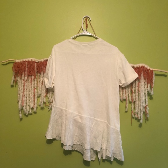 Zara white short sleeve asymmetrical fringe top - Picture 15 of 16